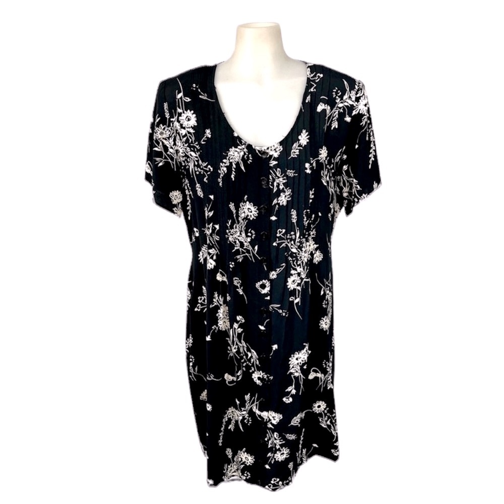 LANE BRYANT Designs & Co Navy & Cream Pleats Short Sleeve Tie Plus Sz 14 Modern - Picture 4 of 9